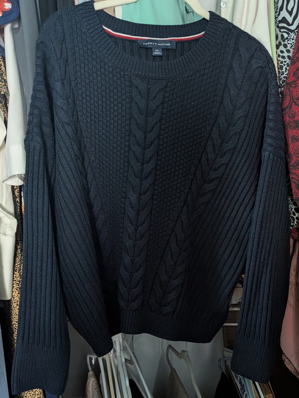 Tommy Hilfiger Women's Dark Navy Cable Knit Crewneck Sweater